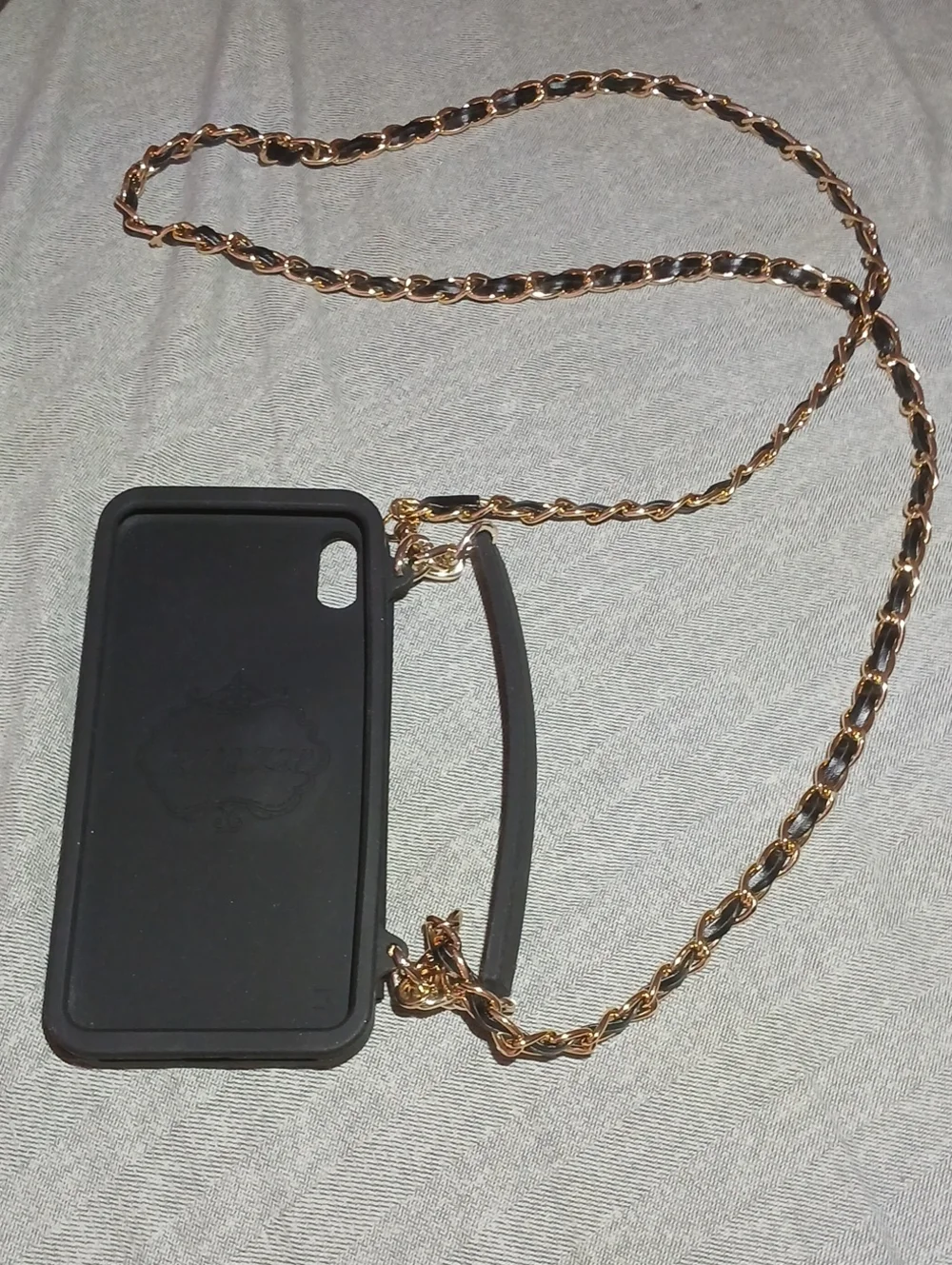 Black Crossbody Phone Case with Gold Chain Strap